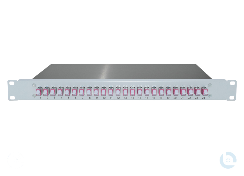 Spleissbox 19", 1HE, ALU, fest RAL7035 E2000/PC R&M G50/125 OM4 kompl. bestückt