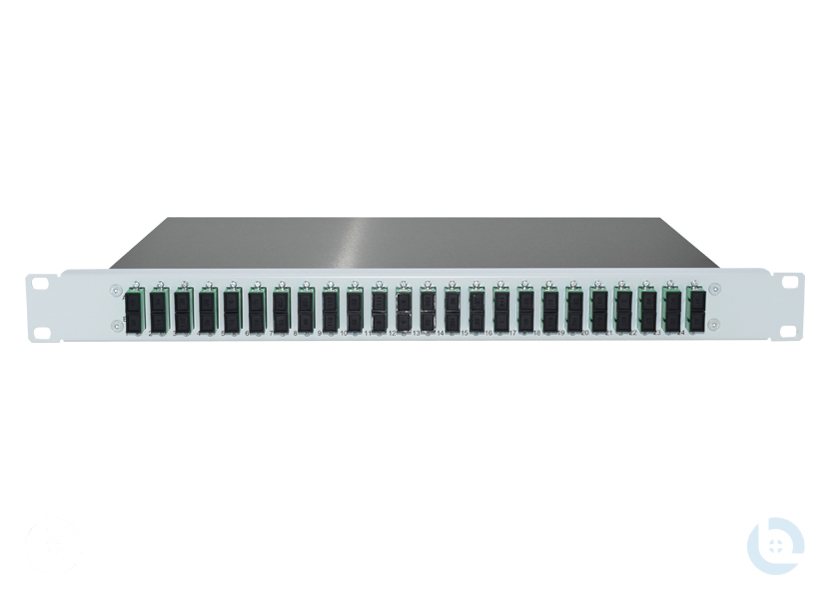 Spleissbox 19", 1HE, ALU, fest RAL7035 SC/APC-Dupl. E9/125 OS2 G652.D kompl. bestückt