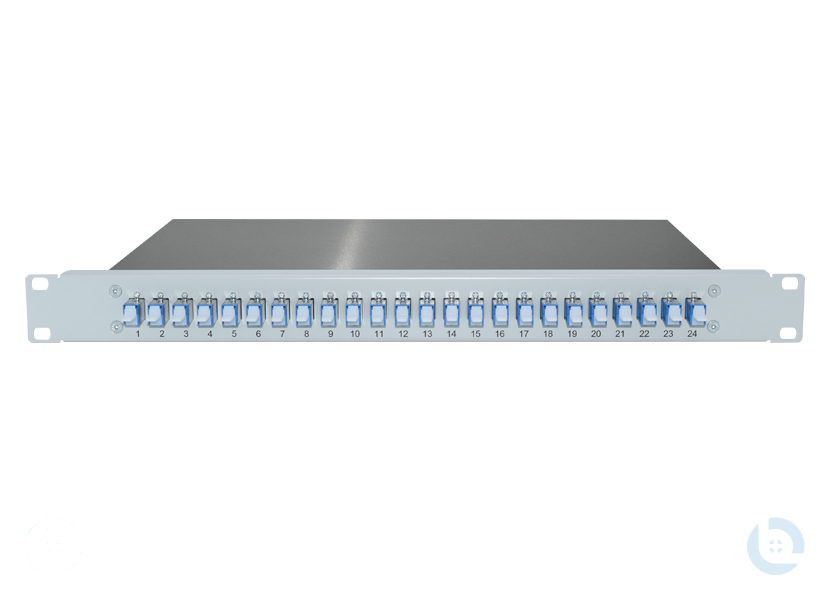 Spleissbox 19", 1HE, ALU, fest RAL7035 E2000/PC R&M E9/125 OS2 G652.D kompl. bestückt