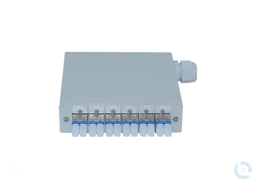 Hutschienengehäuse 120x120x32mm E2000/PC-Dupl. R&M E9/125 OS2 G652.D kompl. bestückt