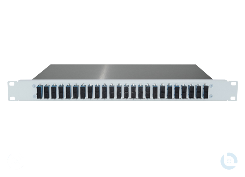 Spleissbox 19", 1HE, ALU, fest RAL7035 SC/PC-Dupl. E9/125 OS2 G652.D kompl. bestückt