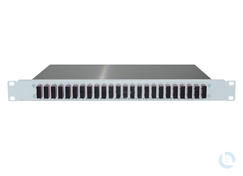 Spleissbox 19", 1HE, ALU, fest RAL7035 SC/PC-Dupl. G50/125 OM4 kompl. bestückt