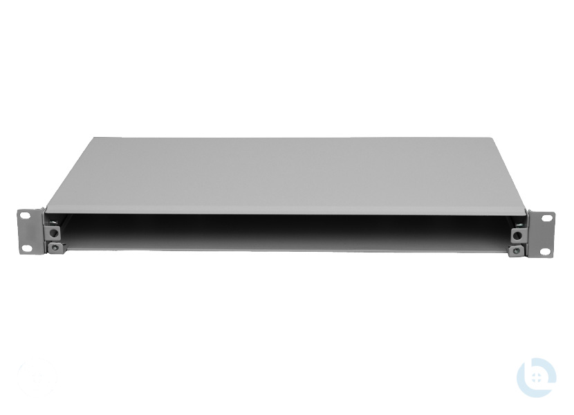 Spleissbox, 1HE STAHL, Schublade RAL7035, 483x44,5x244 mm, rückversetzbar ohne Frontblende