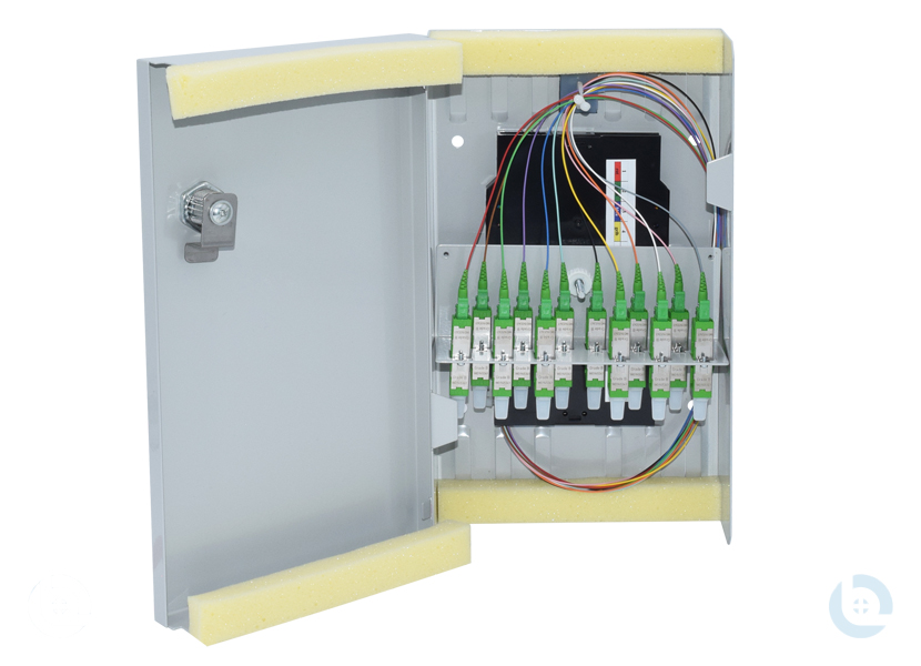 Kompaktspleißverteiler 150x265x55mm E2000/APC R&M E9/125 OS2 kompl. bestückt