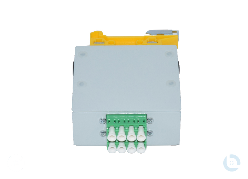 Mini Hutschienengehäuse, RAL7035, LC/APC-Quad E9/125 OS2 G652.D kompl. Bestückt