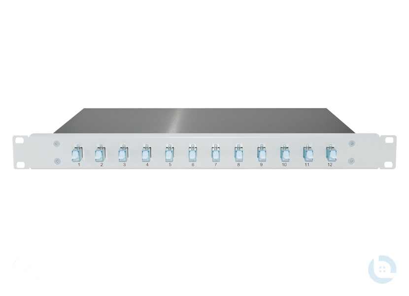 Spleissbox 19", 1HE, ALU, fest RAL7035 E2000/PC R&M G50/125 OM3 kompl. bestückt