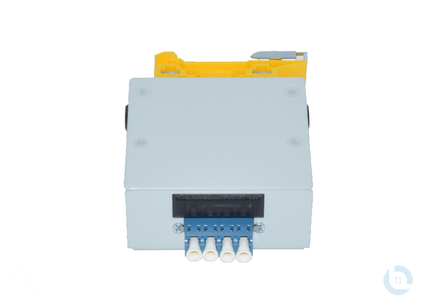 Mini Hutschienengehäuse, RAL7035, LC/PC-Quad E9/125 OS2 G652.D kompl. Bestückt