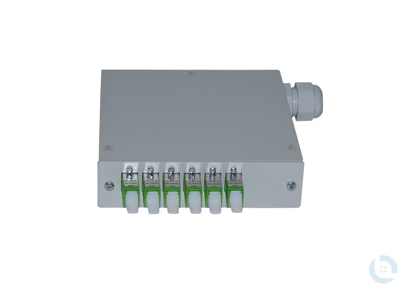Hutschienengehäuse 120x120x32mm E2000/APC-Simpl. R&M E9/125 OS2 G652.D kompl. bestückt