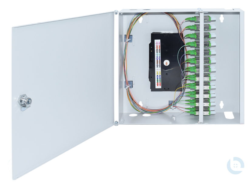 Wandverteiler Mini 320x88x290mm E2000/APC R&M E9/125 OS2 kompl. Bestückt