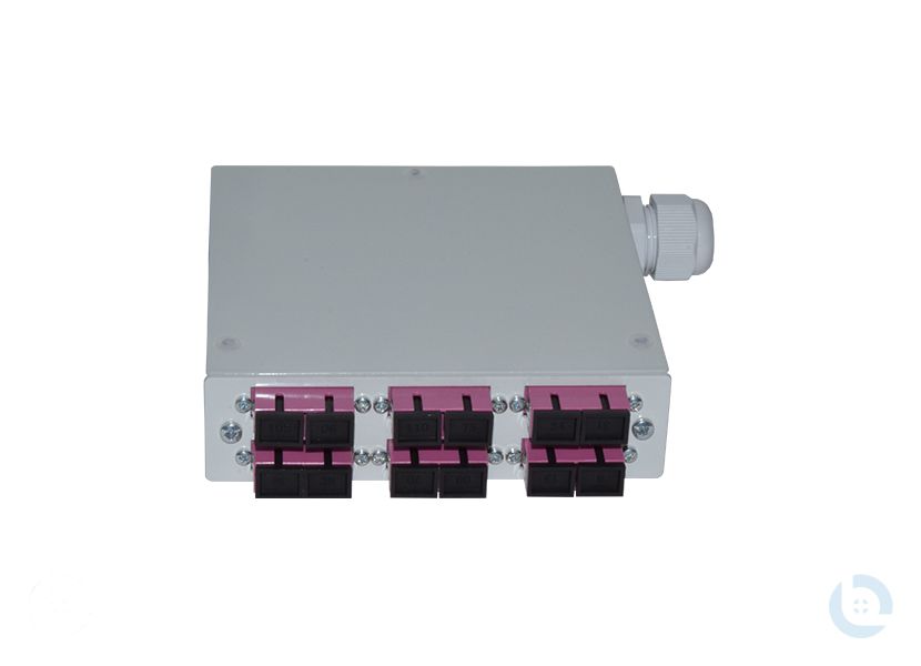 Hutschienengehäuse 120x120x32mm SC/PC-Dupl. G50/125 OM4 kompl. bestückt